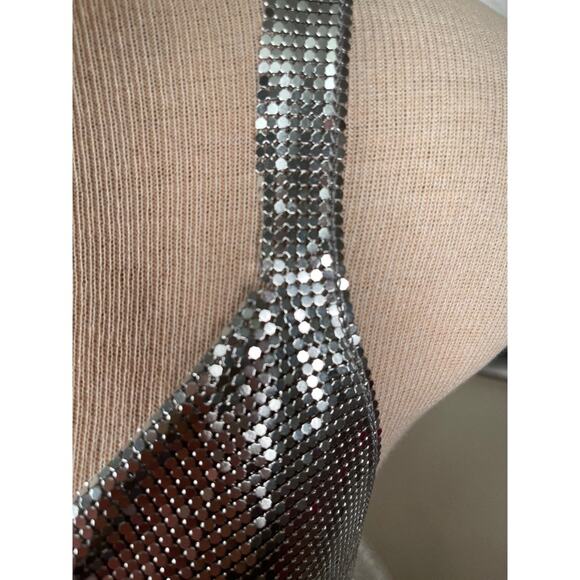 MICHAEL LO SORDO Cross Drape Chain Mail Mini Dress in Silver Size 6 - Picture 5 of 12